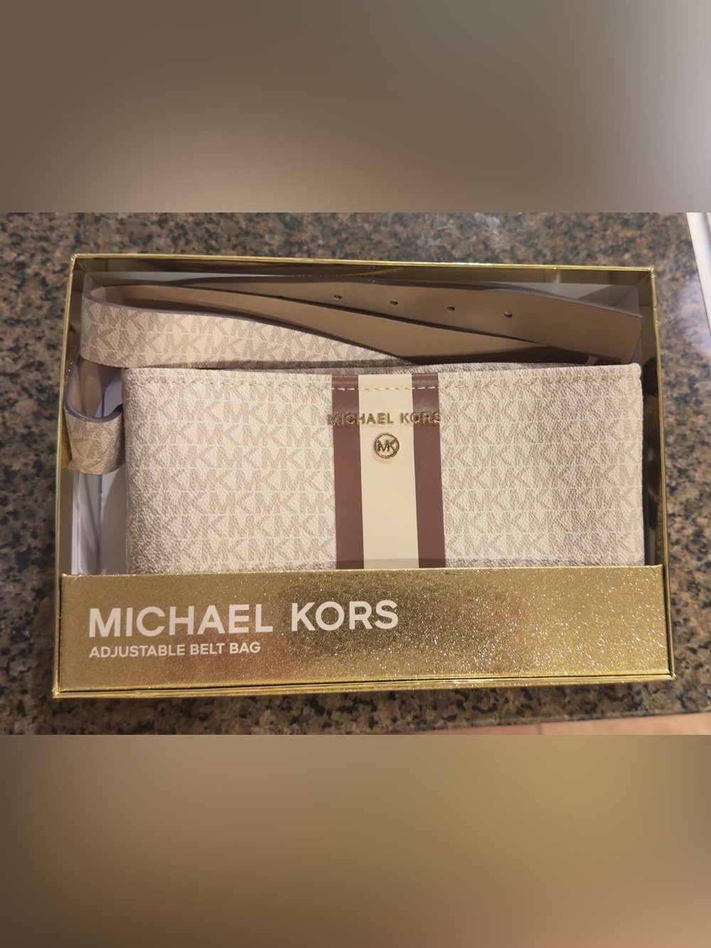 Michael Kors Signature Stripe Belt Bag Vanilla S/M NWOT w/ Box